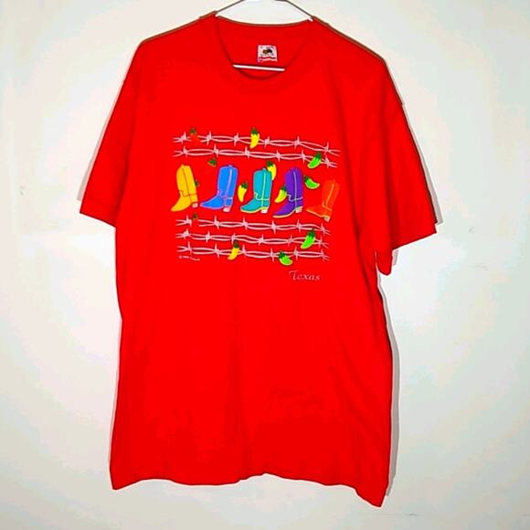 Fruit of the Loom Tops - Texas Women's size XL embroidered red Boots themed t-shirt.